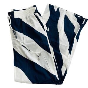 Milly Cabana Cover Up Pant Blue White Cotton Size Large Wide Leg Beach
